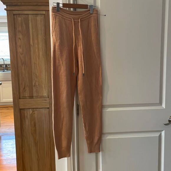 NEW Jonathan Simkhai nina wool cashmere blend ribbed joggers in butterscotch - Picture 2 of 16